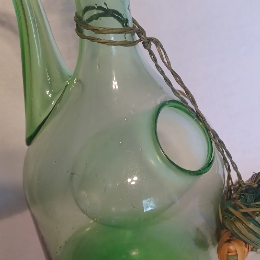 Green Glass Decanter with Rustic Accents Italy
